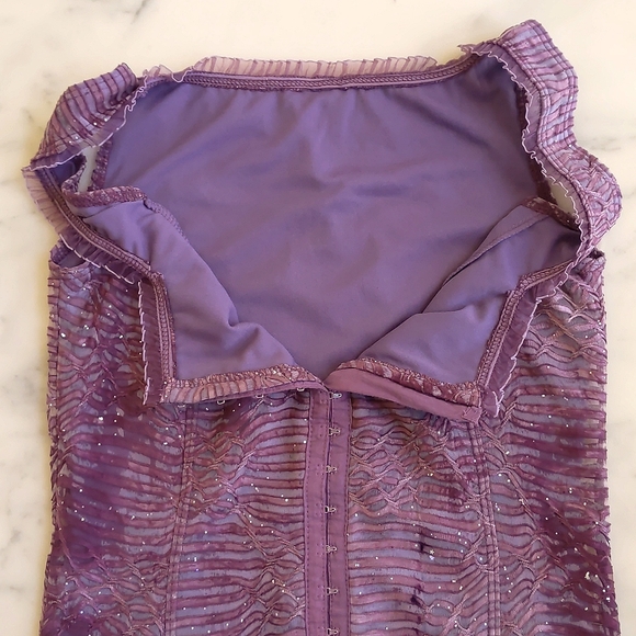 Pattern Designed Sheer Fabric & Full Lined Bustier Corset w/lace neckline & hem. - Picture 4 of 5